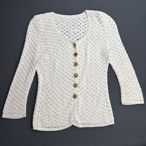 Women's Vintage handmade Crochet white Cardigan Size Med Long sleeve Cottagecore